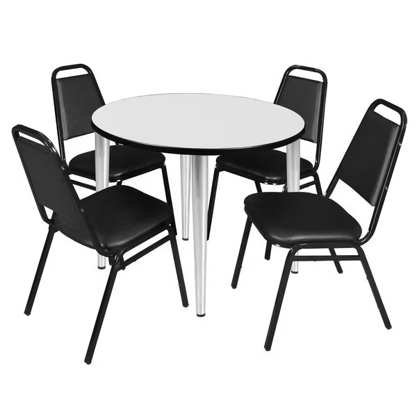 Kahlo Round Table & Chair Sets, 42 W, 42 L, 29 H, Wood, Metal, Vinyl Top, White, Regency, Mfr#: TPL42RNDWHCM29BK